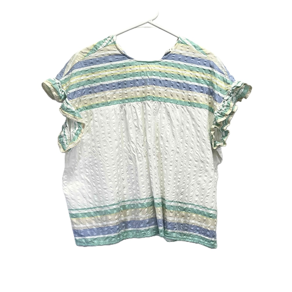 THML Multicolor Striped Boho Womens Flutter Sleeve Textured Rear Tie Blouse XS